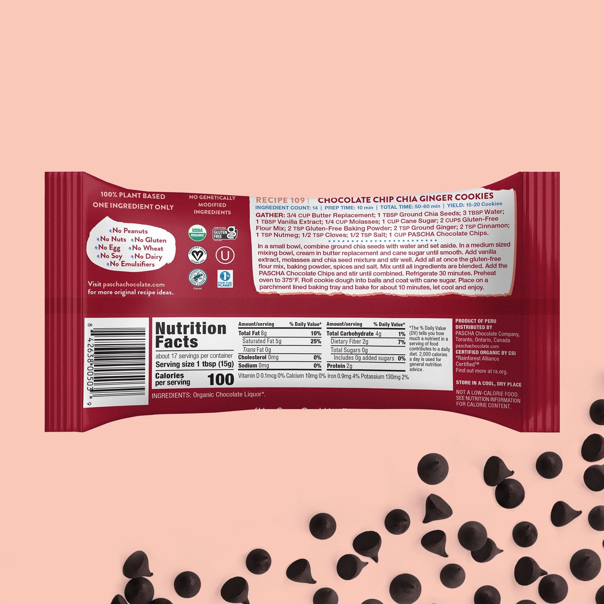 100% Cacao Organic Vegan Unsweetened Dark Chocolate Chips - Image 3
