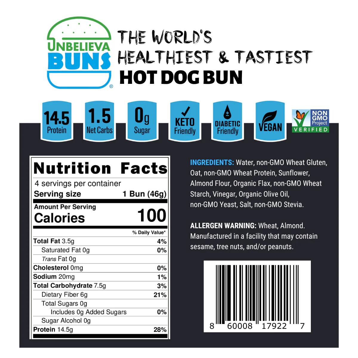 2 Bags of High Protein, Low-Carb Hot Dog Buns (12 Total Buns) - Image 3