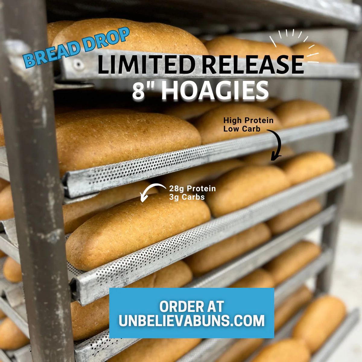 2 Bags of UnbelievaHoagies - High Protein, Low-Carb 8" Hoagie Rolls (8 Total Hoagies) - Image 3