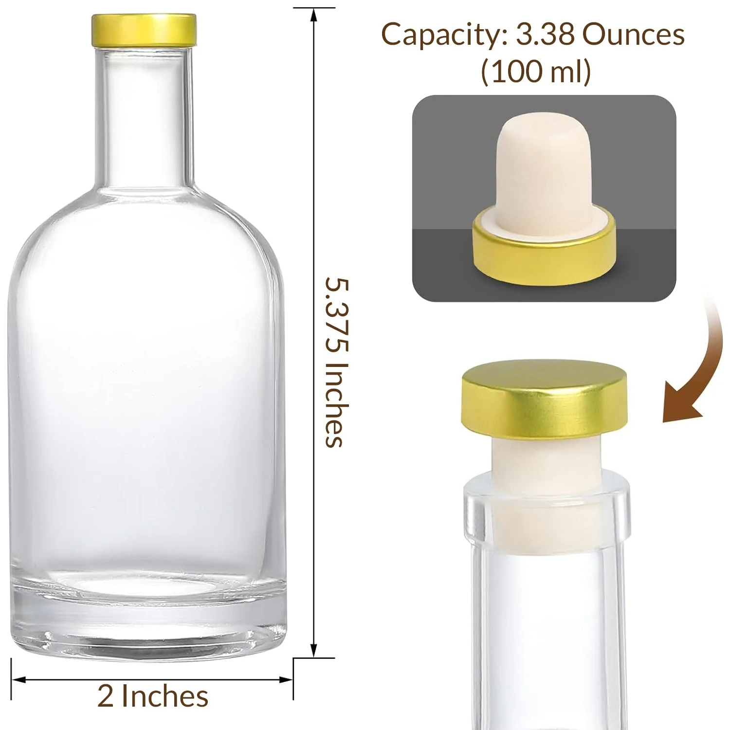 3.38 OZ Premium Glass Cork Top Bottle for Gifting Vanilla Extract with Label 100 ml - Image 2