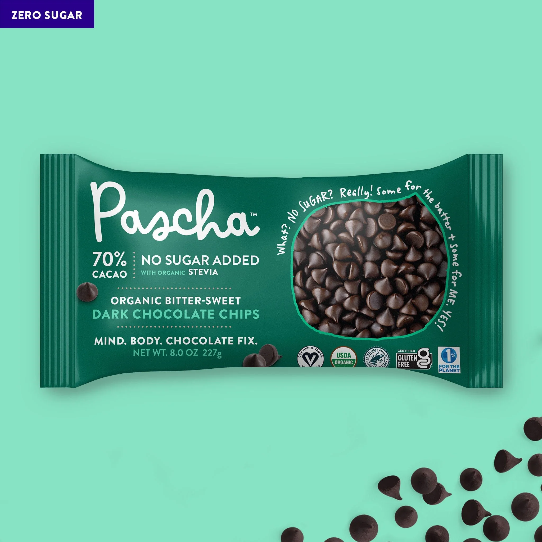70% Cacao Organic Vegan Bitter-Sweet Dark Chocolate Chips with Stevia - Image 2