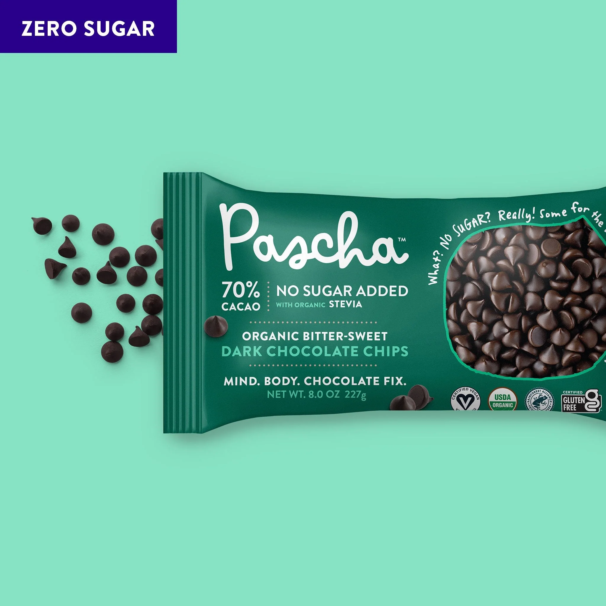 70% Cacao Organic Vegan Bitter-Sweet Dark Chocolate Chips with Stevia - Image 6