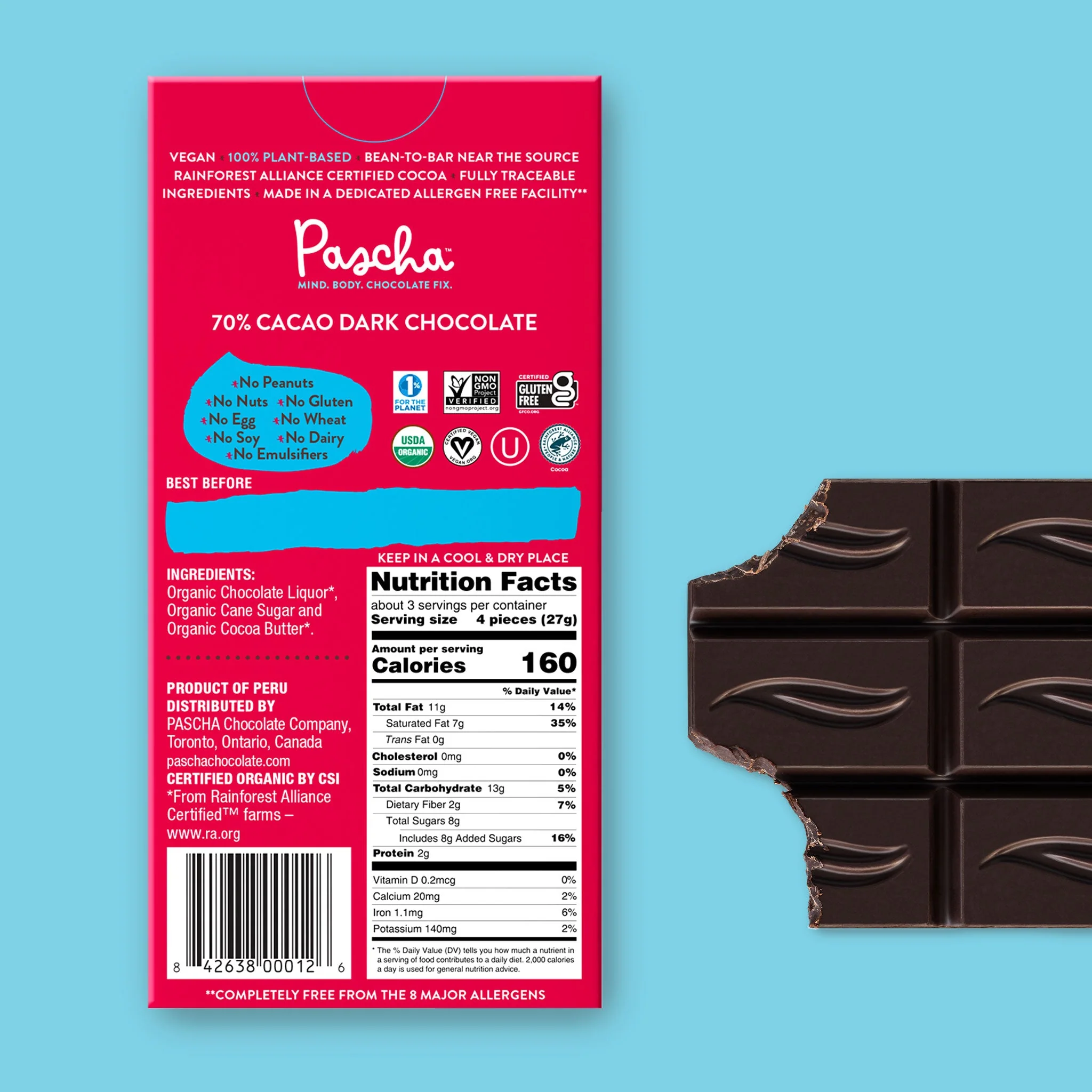 70% Cacao Organic Vegan Dark Chocolate Bar - Image 3