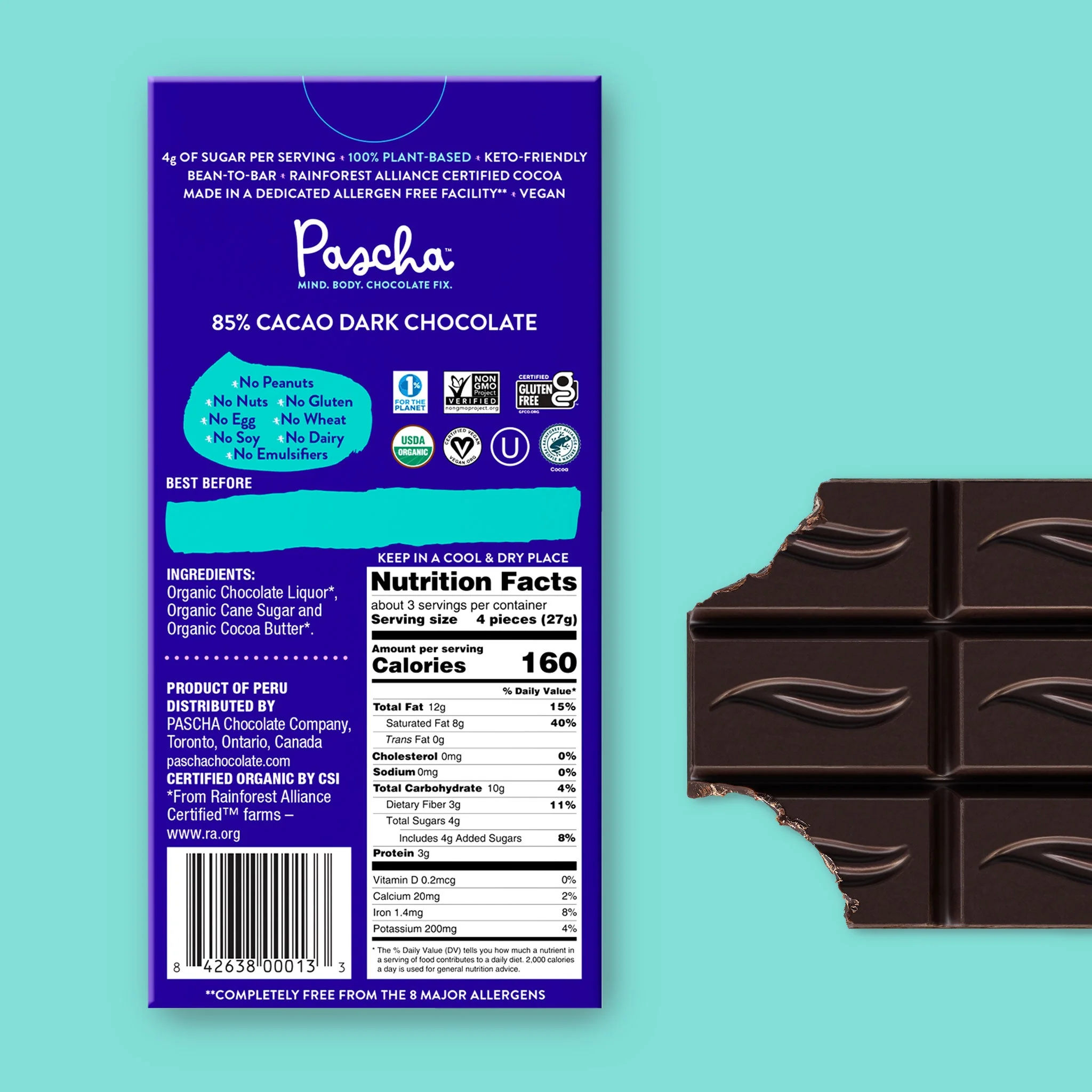 85% Cacao Organic Vegan Dark Chocolate Bar - Image 3