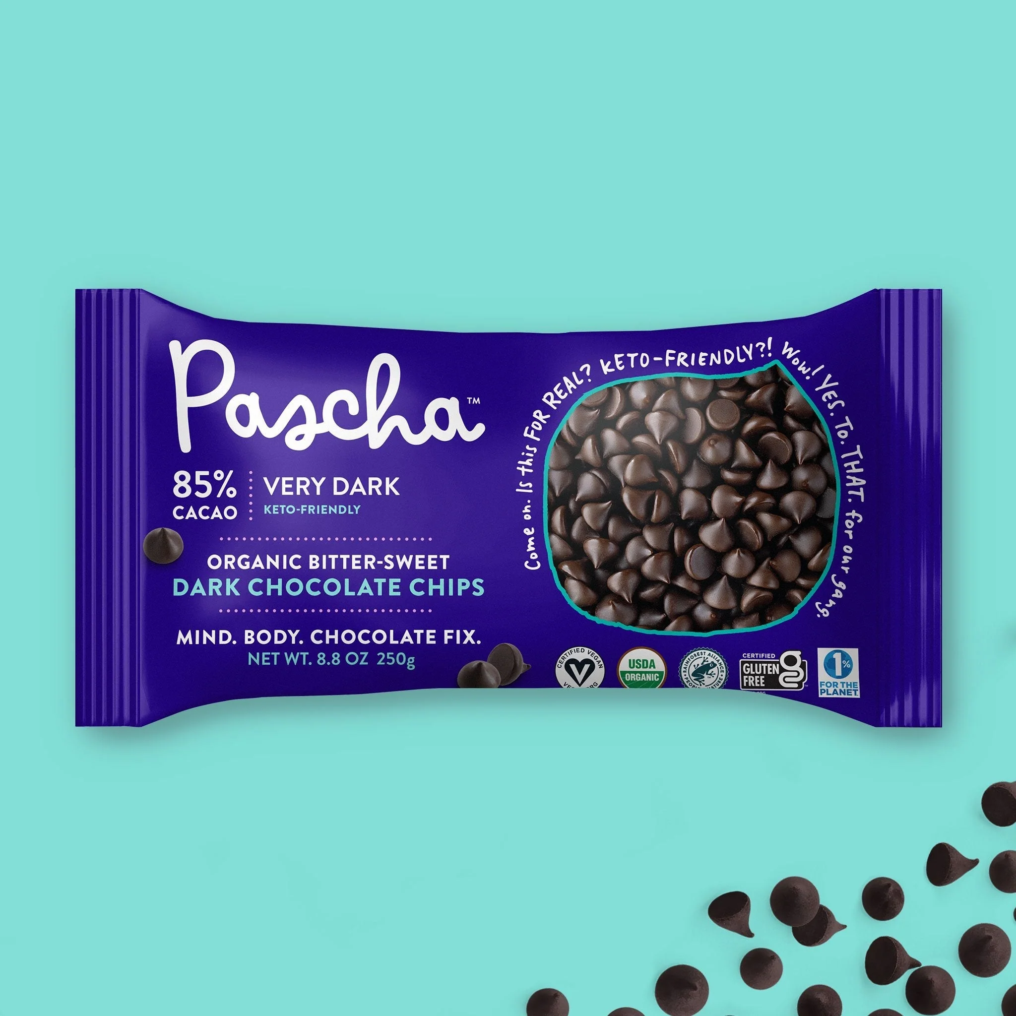 85% Cacao Organic Vegan Extra Bitter-Sweet Dark Chocolate Chips - Image 2