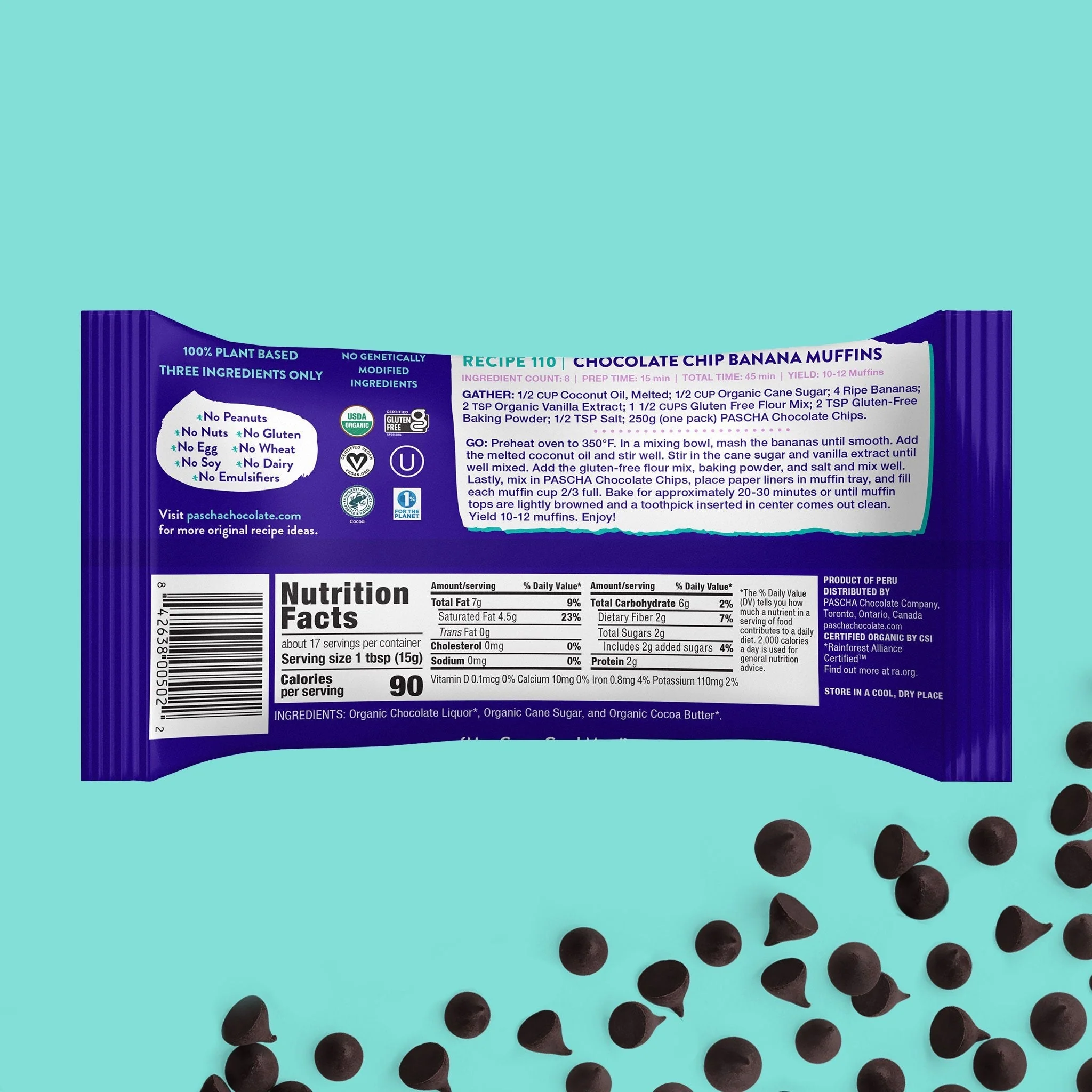 85% Cacao Organic Vegan Extra Bitter-Sweet Dark Chocolate Chips - Image 3
