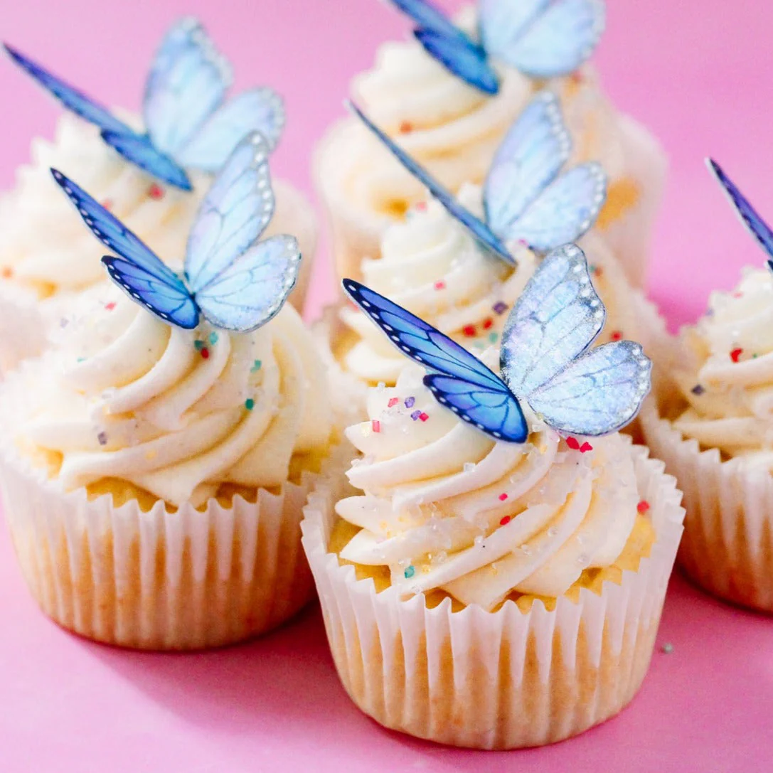 Blue Butterfly Edible Cupcake Toppers - Image 2