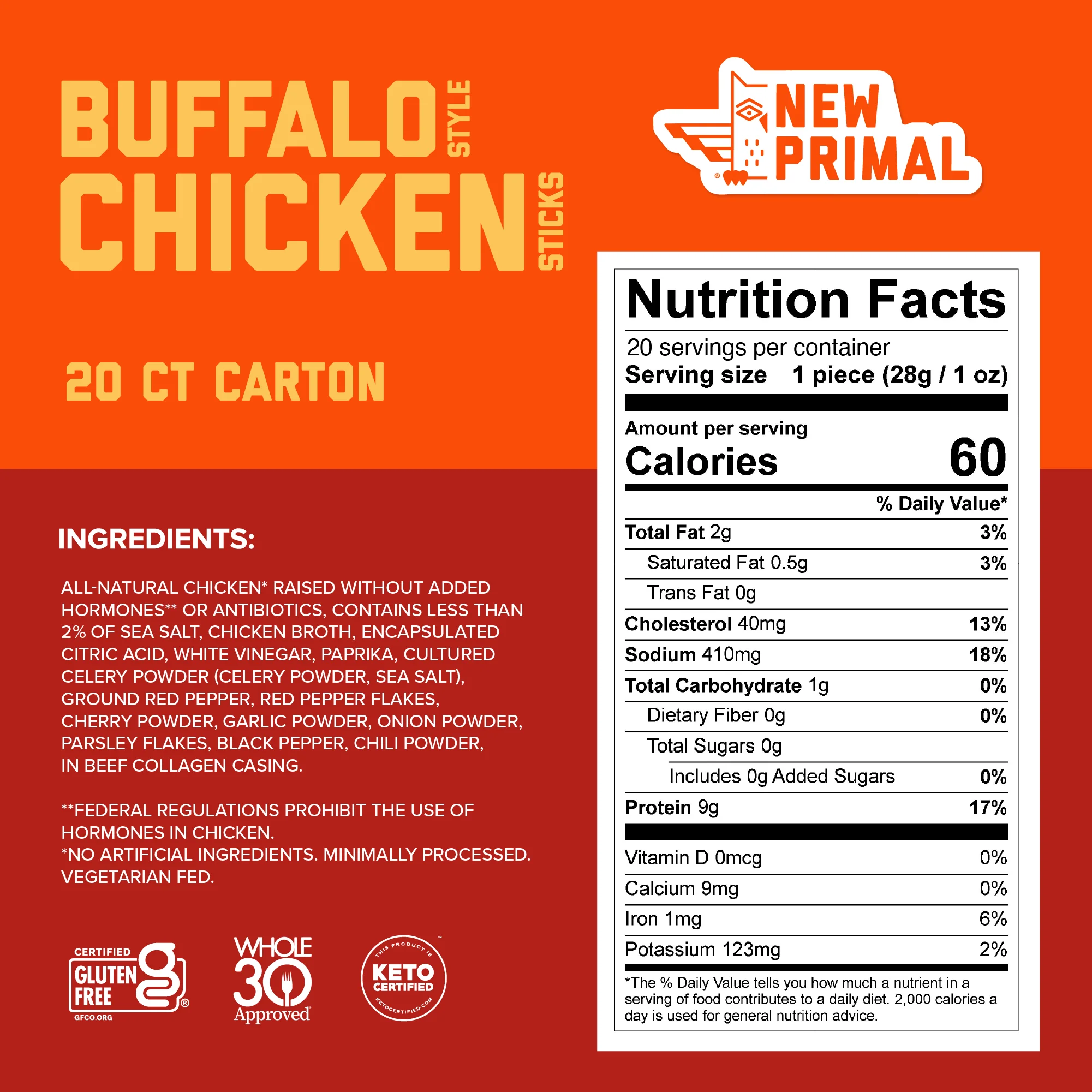 Buffalo Style Chicken Meat Sticks, All-Natural Chicken, Zero Sugar (20 Sticks) - Image 3