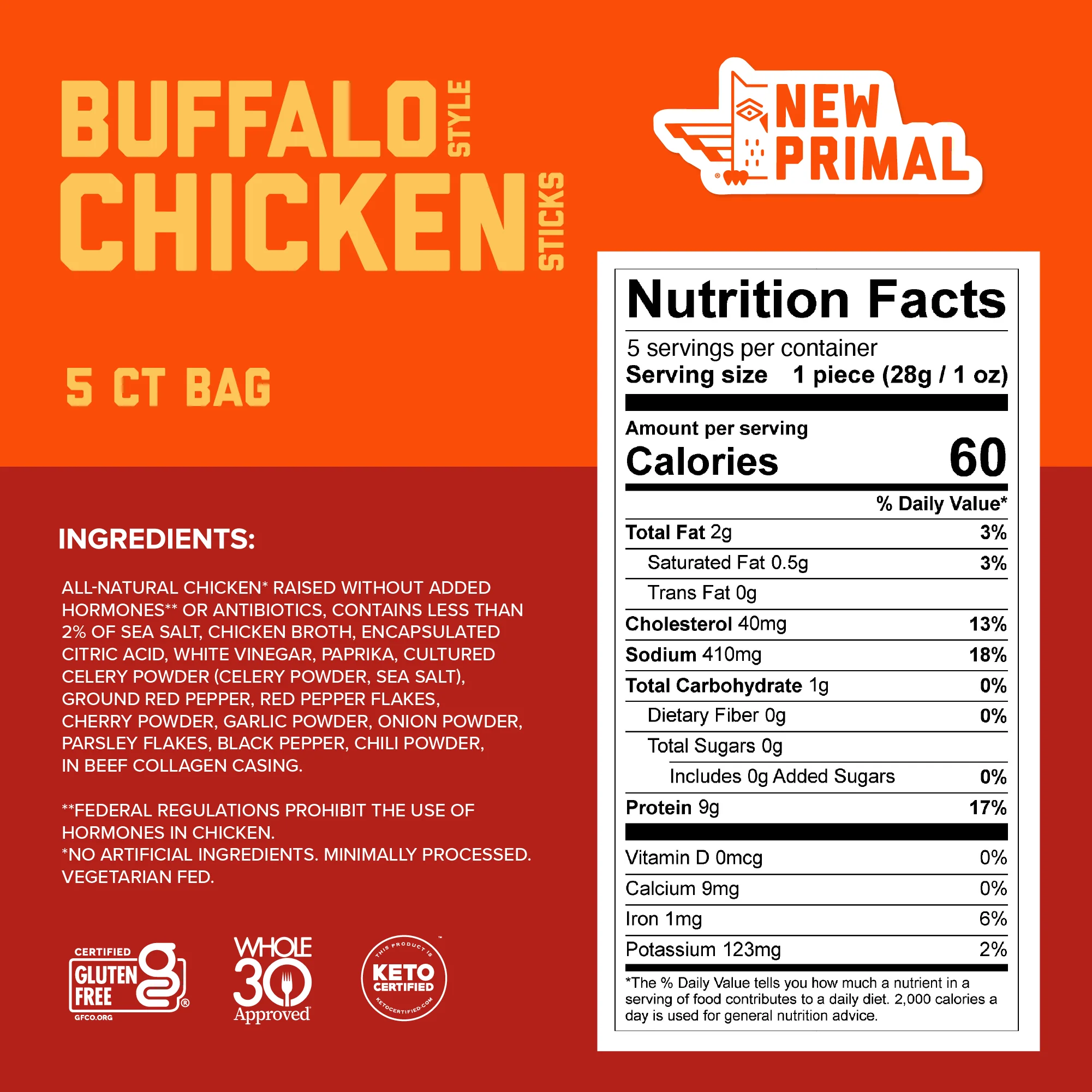 Buffalo Style Chicken Sticks, All-Natural Chicken, Zero Sugar (5 Sticks) - Image 3