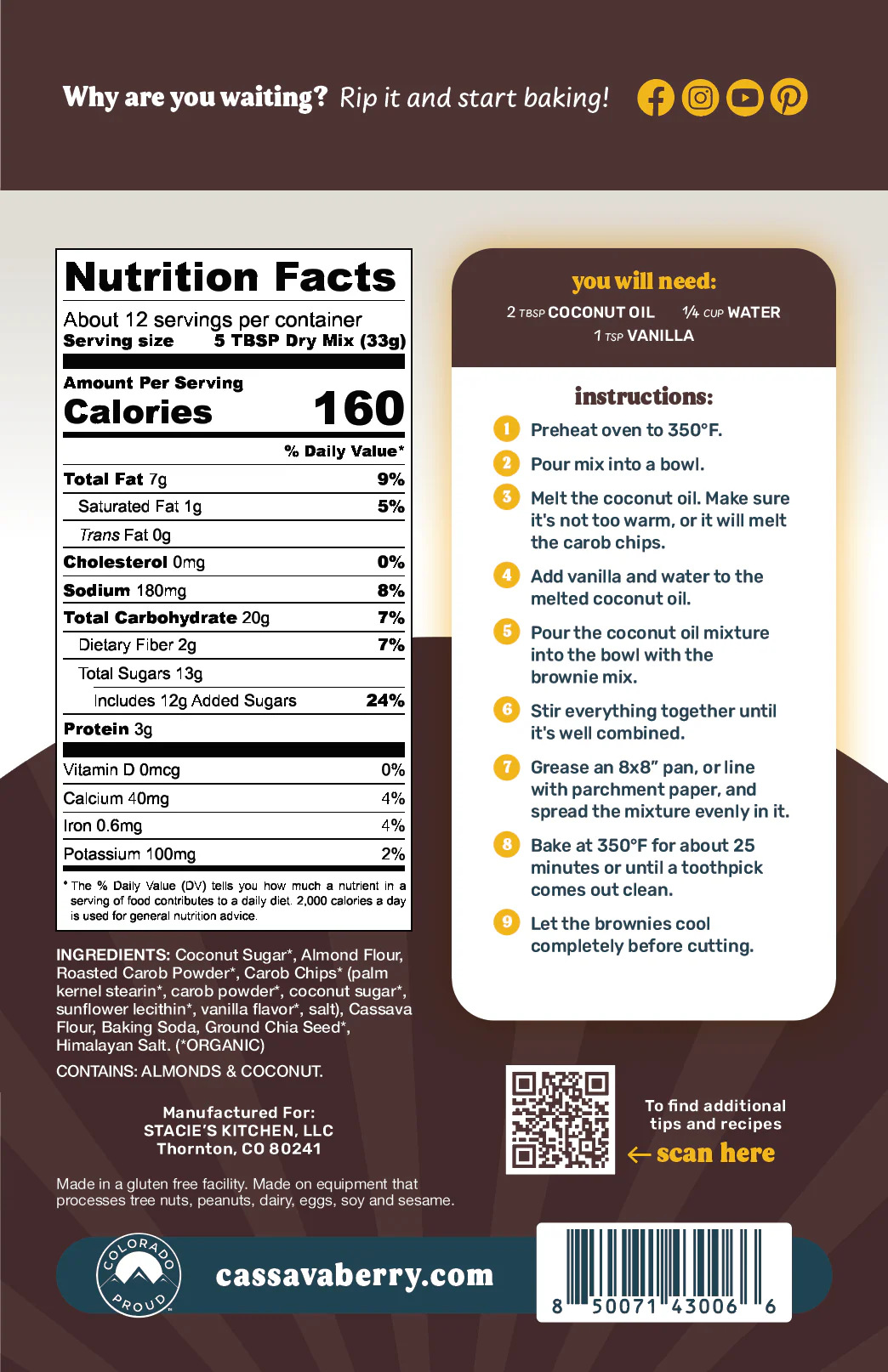 Gluten-Free & Plant-Based Carob Chip Brownie Baking Mix - Image 3