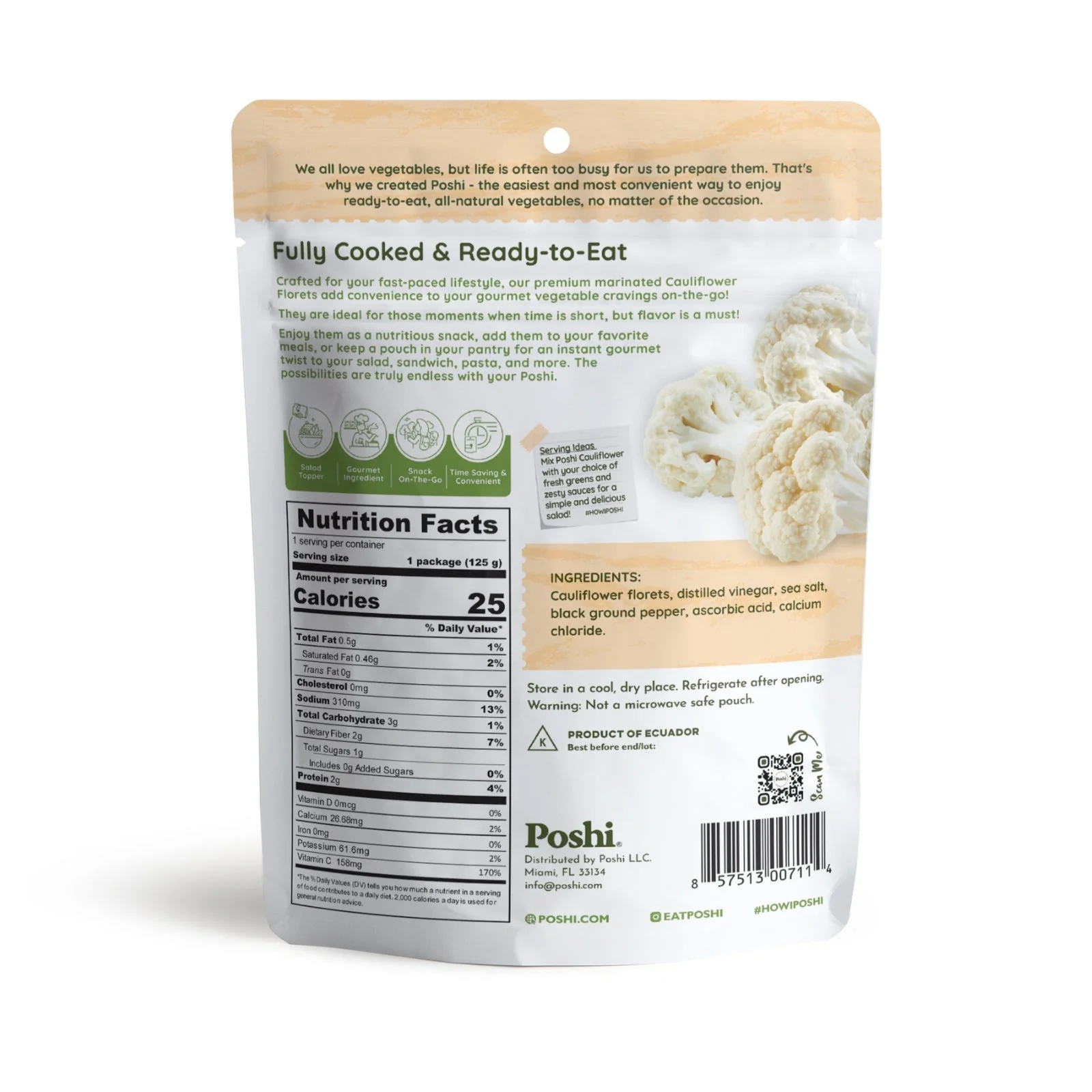Cauliflower With Salt & Black Pepper | Easy Chef - 10 Pack (4.4oz/Pouch) - Image 2