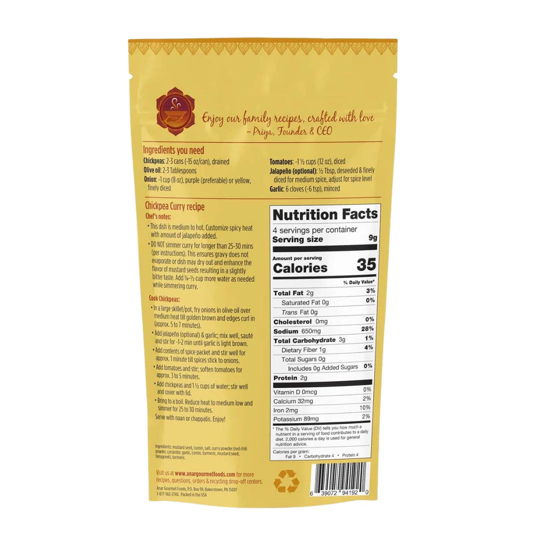 Chickpea Curry Gourmet Seasoning Kit | Family Size - Image 3