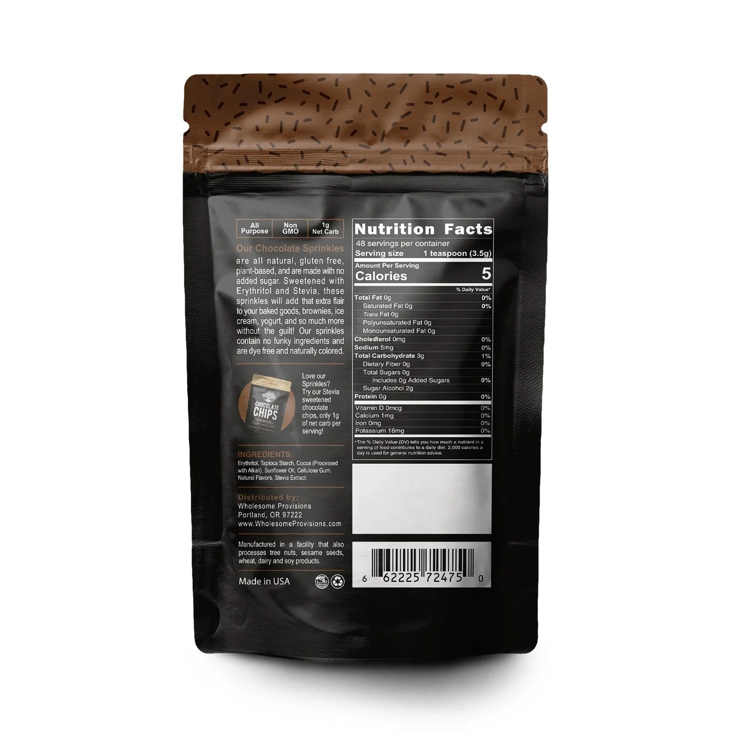 Chocolate Keto Sprinkles, Dye Free, Non-GMO, Plant-Based, No Artificial Coloring, 6 oz. - Image 2