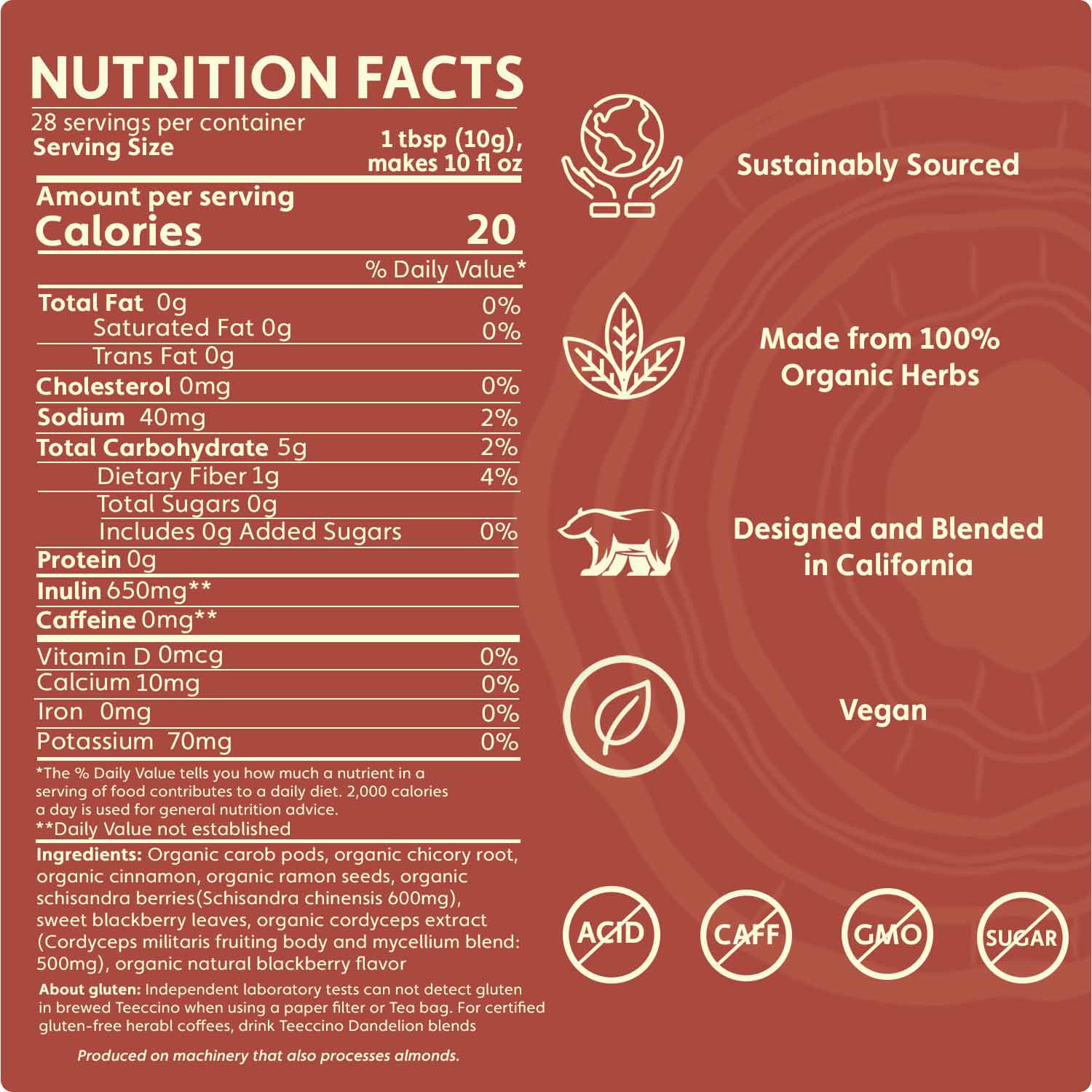 Cordyceps Schisandra Cinnamon Berry Mushroom Herbal Coffee - Image 3