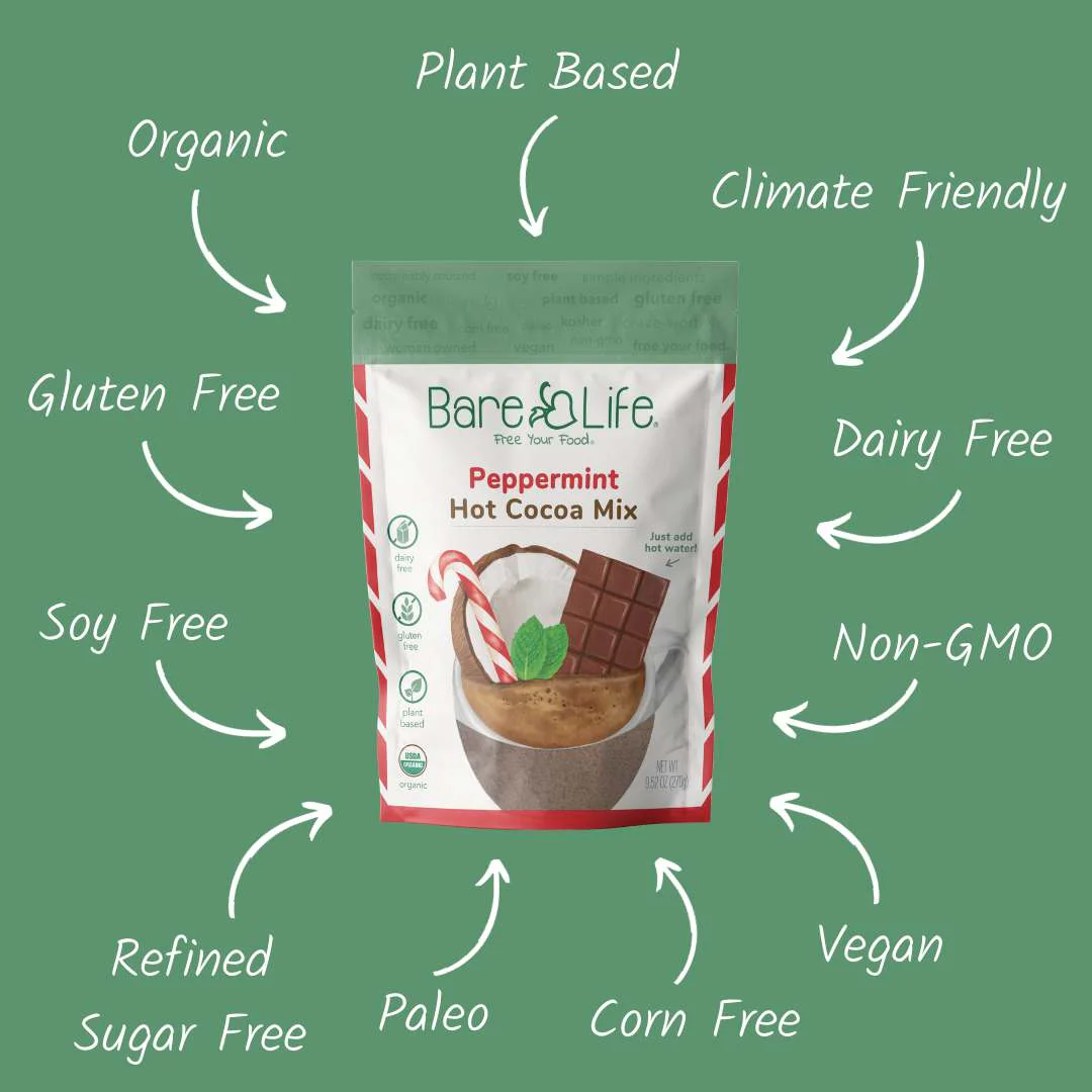 Dairy Free Peppermint Hot Cocoa Mix | 10 Serving Stand Up Pouch | Gluten Free, Vegan, Organic - Image 3