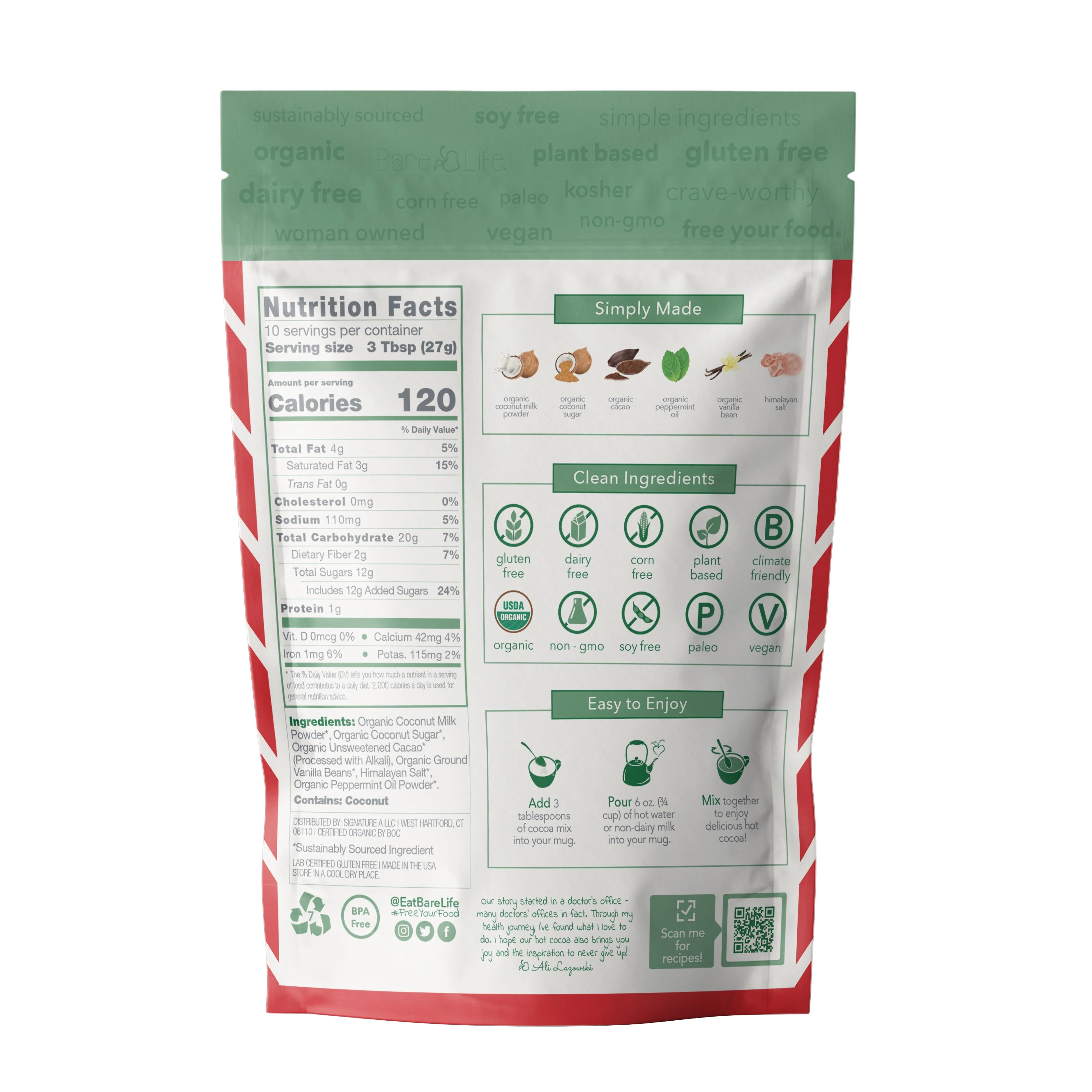 Dairy Free Peppermint Hot Cocoa Mix | 10 Serving Stand Up Pouch | Gluten Free, Vegan, Organic - Image 5