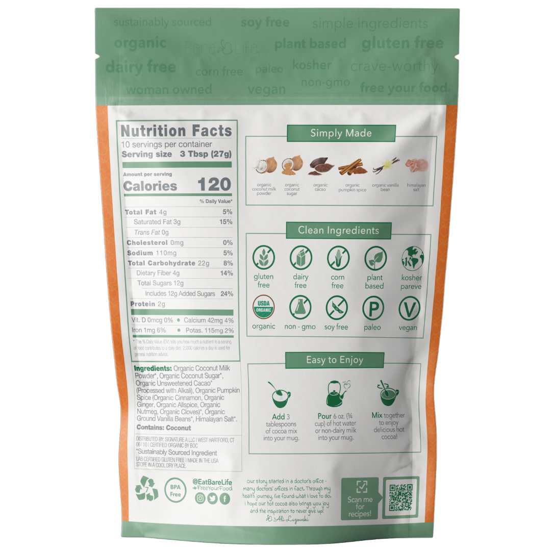 Dairy Free Pumpkin Spice Hot Cocoa Mix | 10 Serving Stand Up Pouch | Gluten Free, Vegan, Organic - Image 8