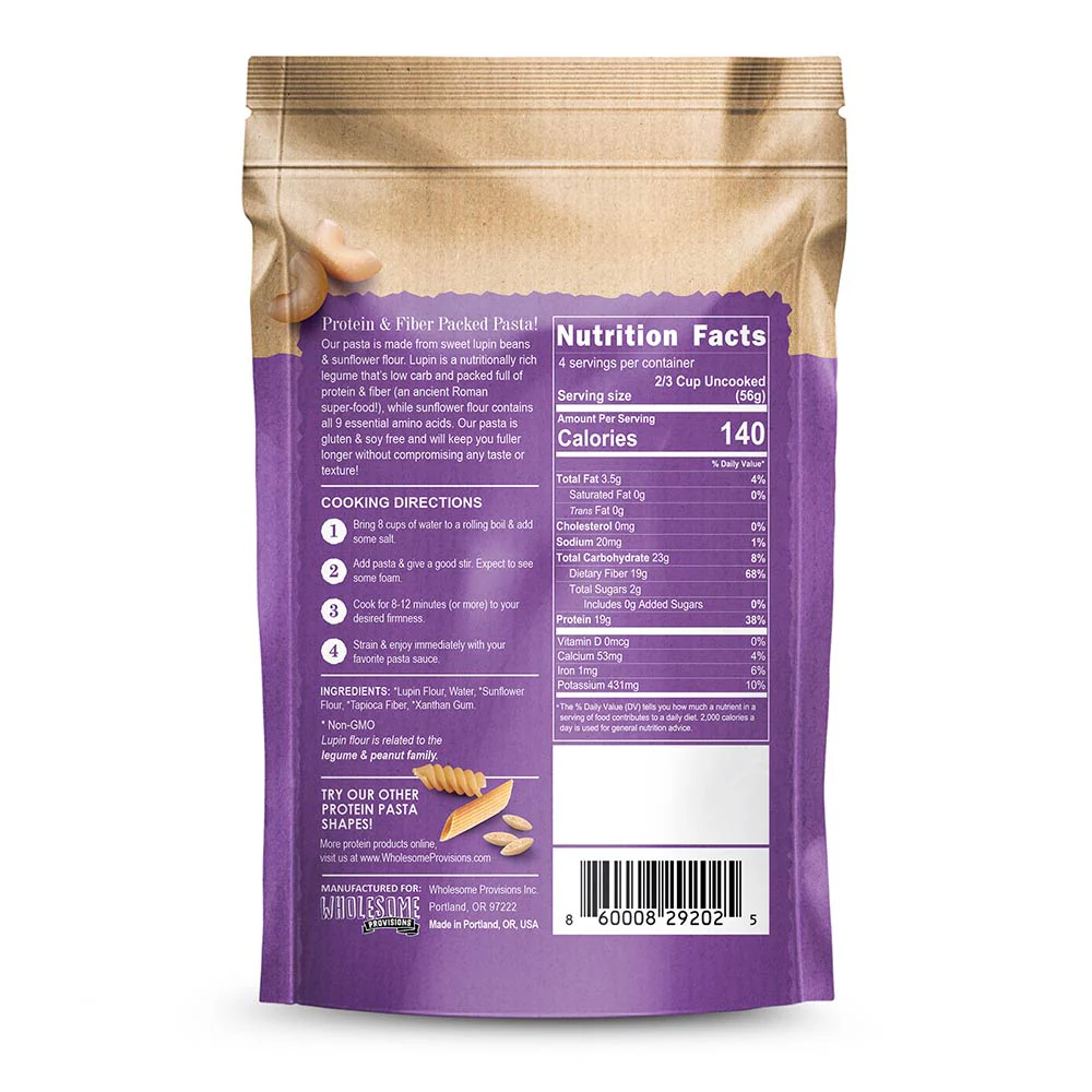 Elbow Protein Pasta - 19g Protein & 4g Net Carb, Lupin Pasta, Keto Pasta, Gluten Free, 8 oz. - Image 4
