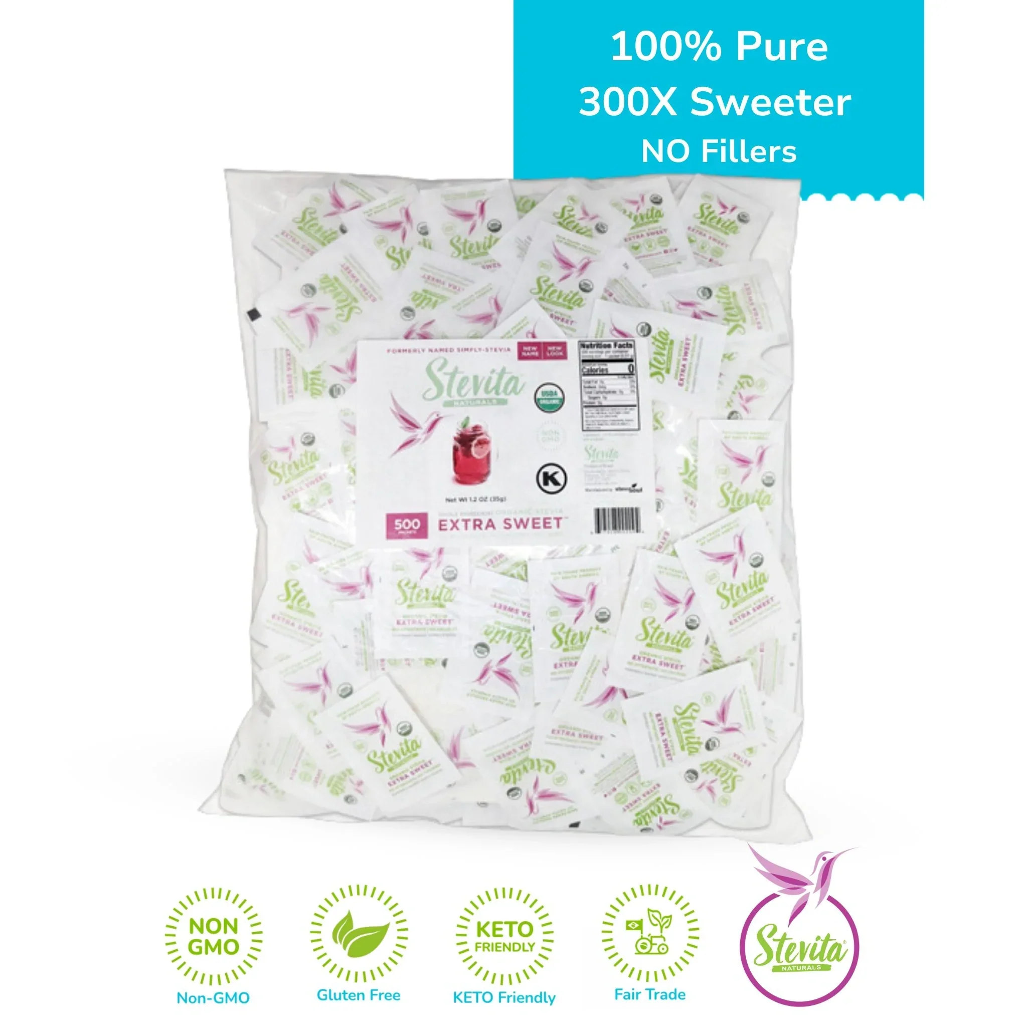 Extra Sweet Organic Stevita Pure Stevia (Simply Stevia) - Bulk 500ct Packets - Image 2
