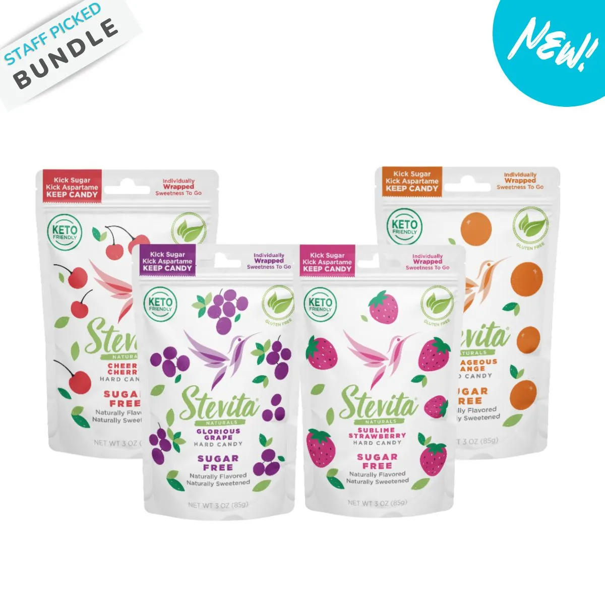 🥰 Ultimate Natural Sugar-Free Hard Candy Multipack: A Symphony of Flavors - Strawberry, Orange, Grape & Cherry - Image 2