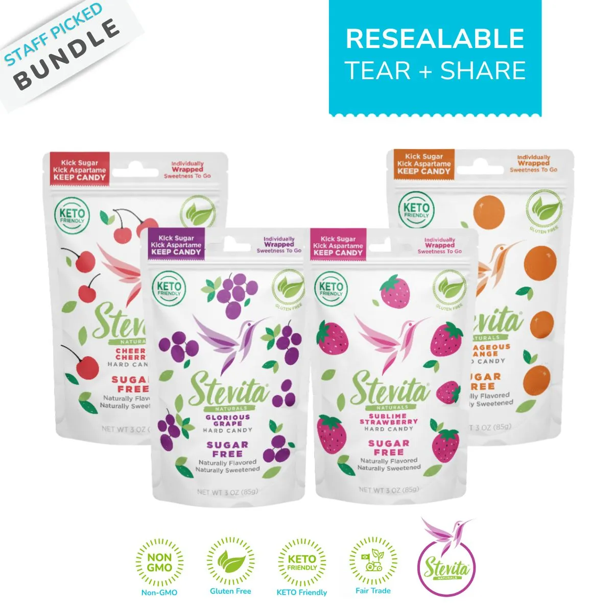 🥰 Ultimate Natural Sugar-Free Hard Candy Multipack: A Symphony of Flavors - Strawberry, Orange, Grape & Cherry - Image 3