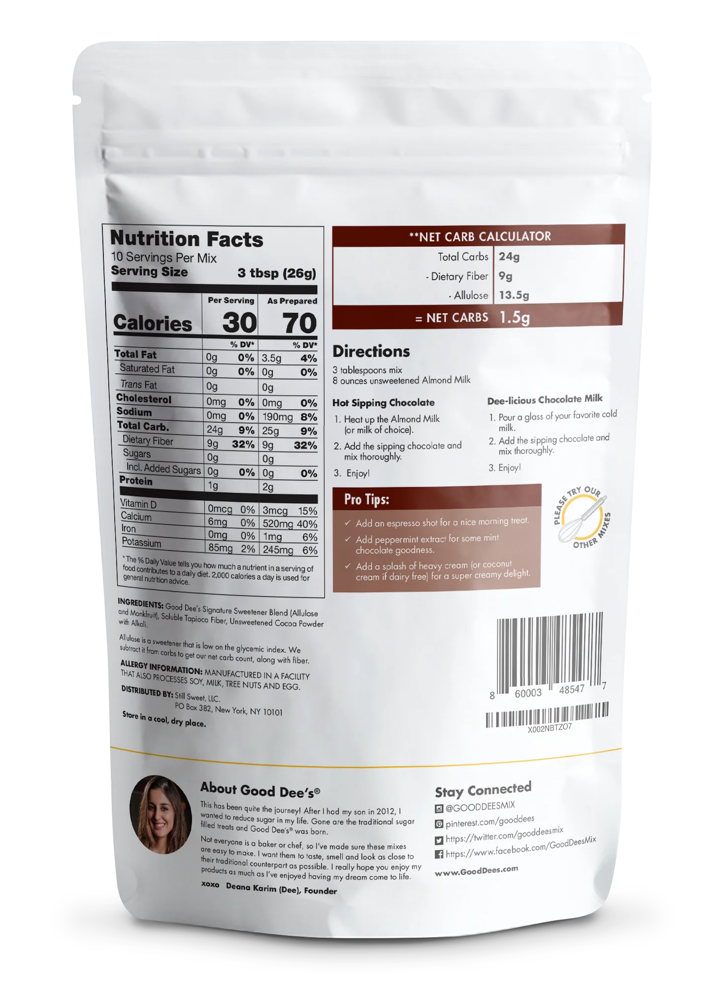 Good Dee's Sipping Chocolate Low Carb Drink Mix - Vegan, No Sugar Added*, Soy Free and Gluten Free - Image 2