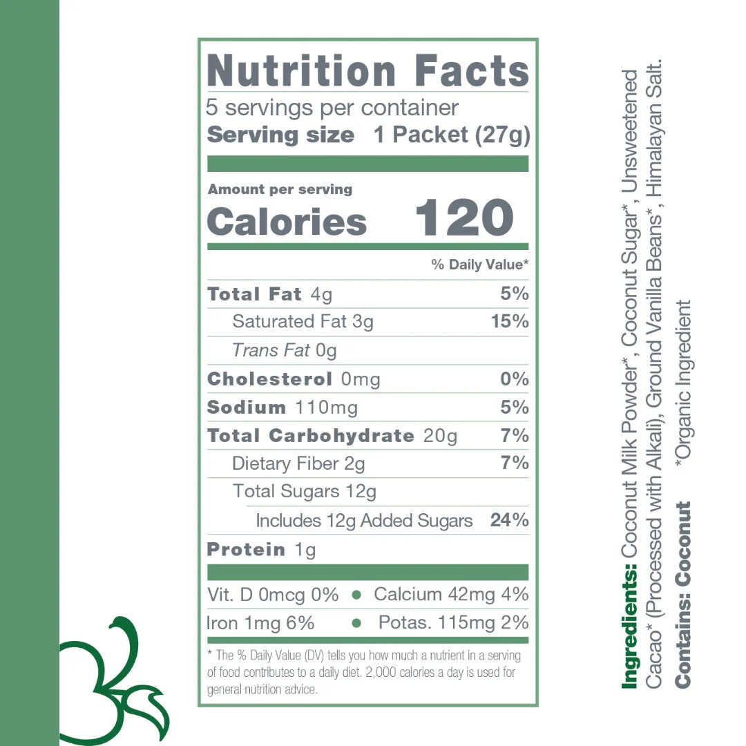 Instant Dairy Free Coconut Hot Cocoa Mix  | Single Serving 5 Pack |Gluten Free, Vegan and Organic - Image 9