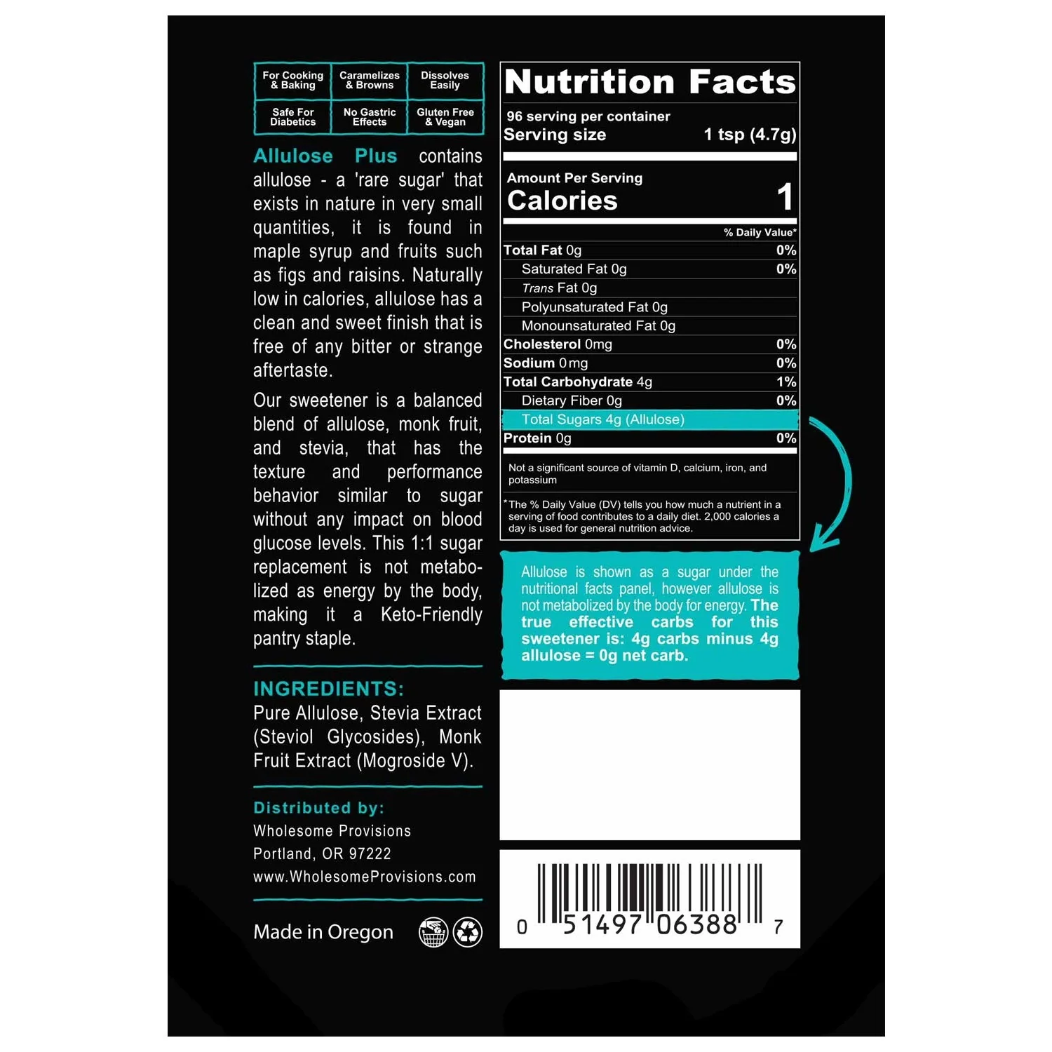 Keto Sweetener - Allulose Plus, 1:1 Sugar Substitute, Zero Aftertaste, 1 lb. - Image 3