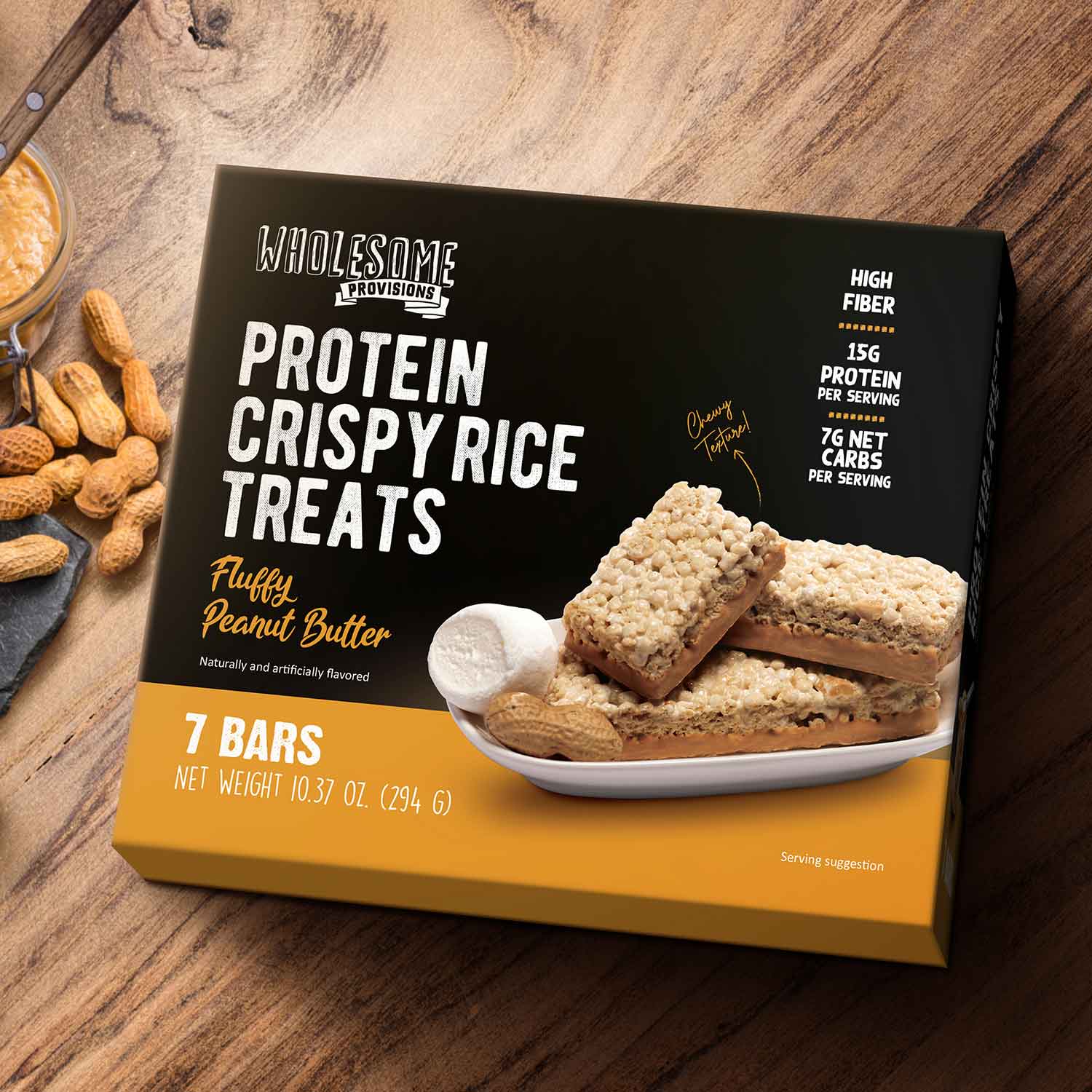 Peanut Butter Protein Rice Crispy Treats - 15g Protein, Low Carb 7g Net, High Fiber, Soft & Chewy - Image 3