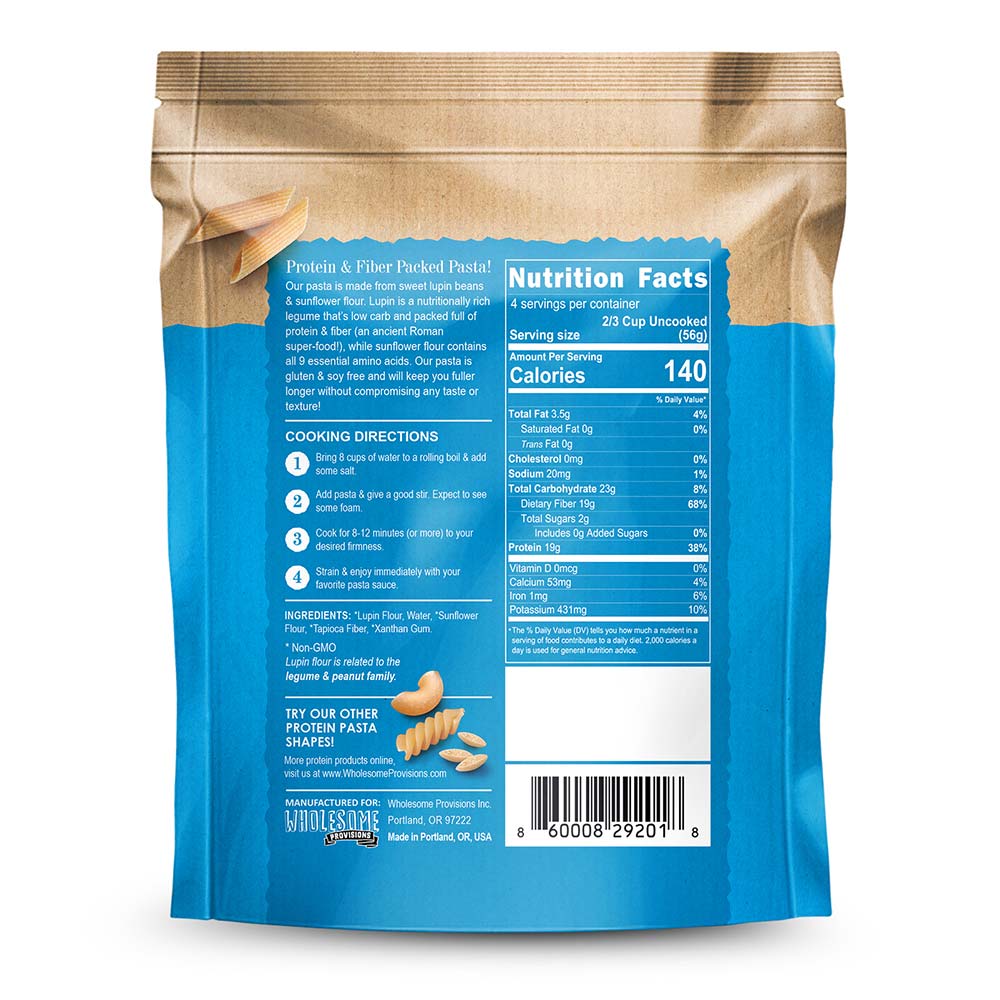 Penne Protein Pasta - 19g Protein & 4g Net Carb, Lupin Pasta, Keto Pasta, Gluten Free, 8 oz. - Image 2