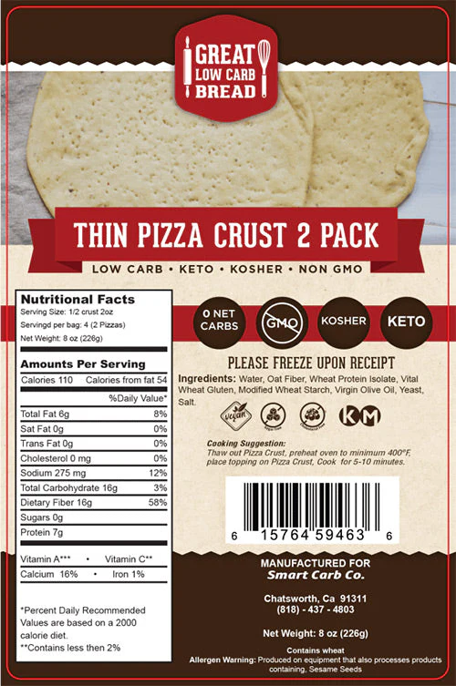 Pizza Crusts - 0g Net Carb, High in Protein, High Fiber, Non-GMO - 2 Thin Crusts Per Package - Image 5