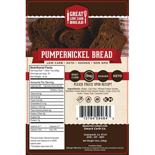 Pumpernickel Sliced Bread - 0g Net Carb, High in Protein, High Fiber, Non-GMO - Image 2