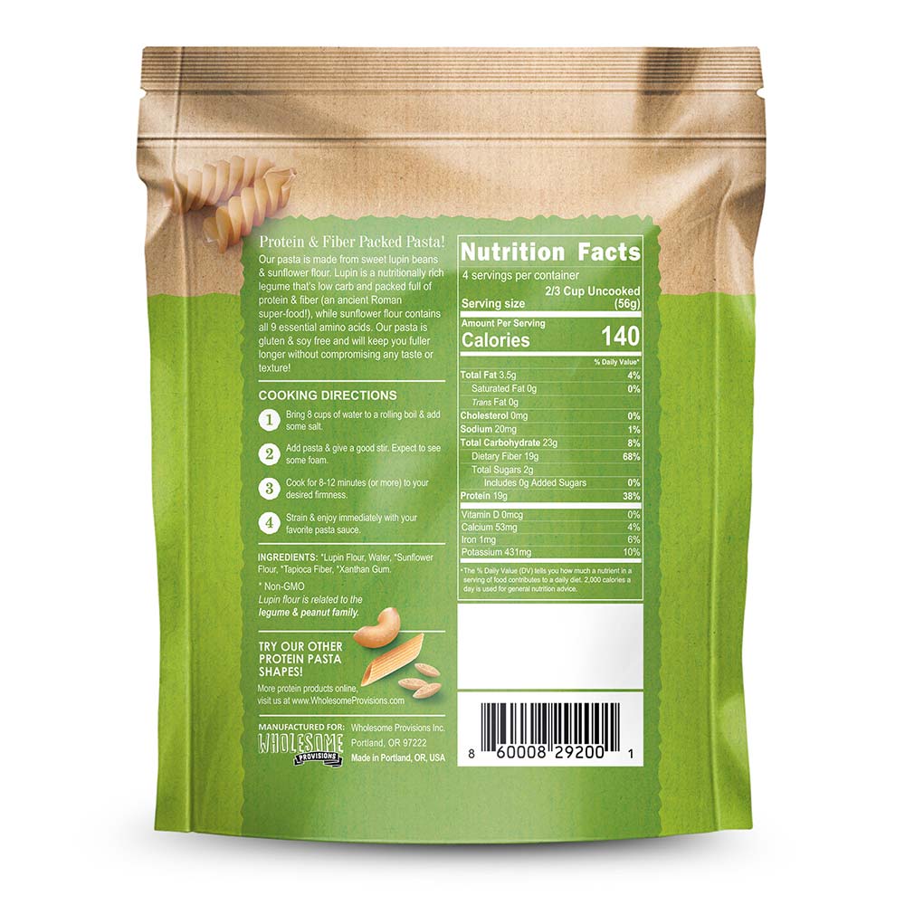 Rotini Protein Pasta - 19g Protein & 4g Net Carb, Lupin Pasta, Keto Pasta, Gluten Free, 8 oz. - Image 2