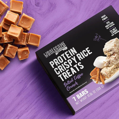Salted Toffee Protein Rice Crispy Treats - 15g Protein, Low Carb 4g Net, High Fiber, Soft & Chewy - Image 4