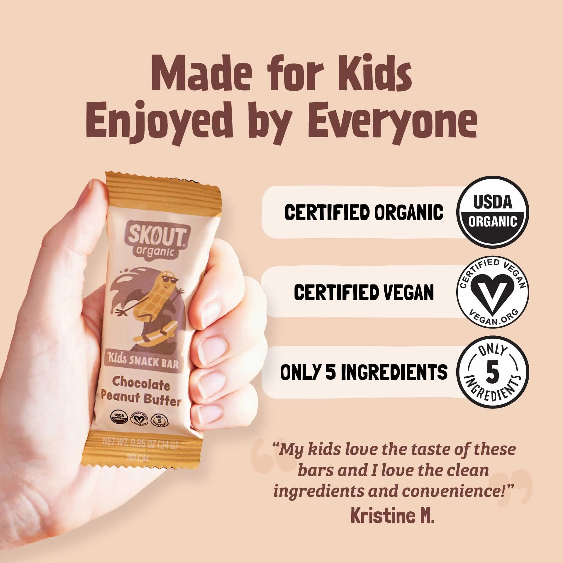 Skout Organic Chocolate Peanut Butter Kids Bar - Image 3