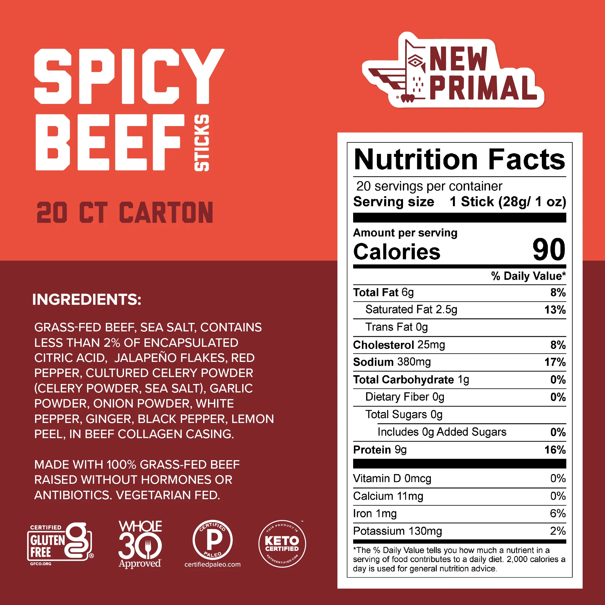 Spicy Beef Meat Sticks, 100% Grass-Fed Beef, Zero Sugar (20 Sticks) - Image 3
