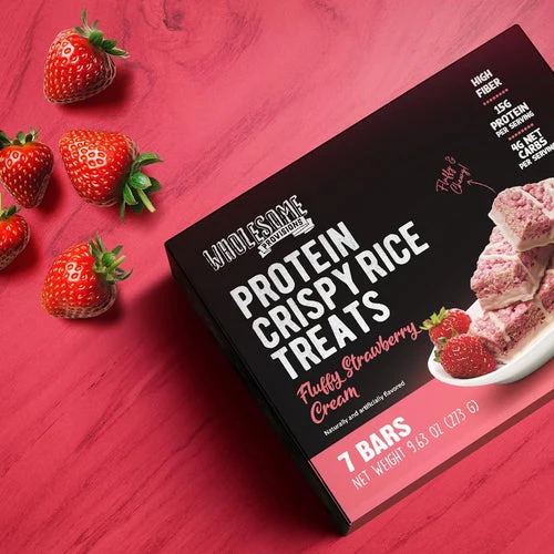 Strawberry Cream Protein Rice Crispy Treats - 15g Protein, Low Carb 4g Net, High Fiber, Soft & Chewy - Image 4