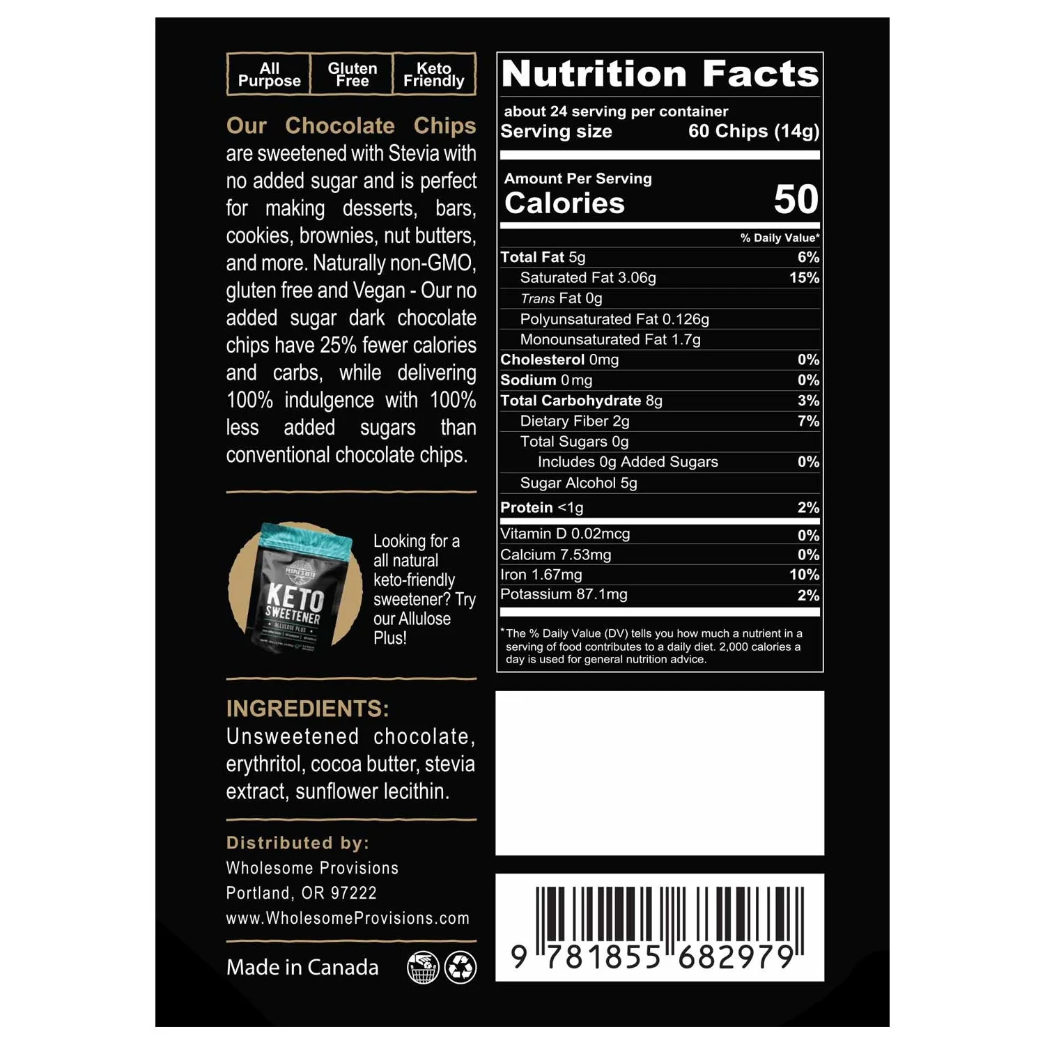 Sugar Free Chocolate Chips - Stevia Sweetened, Keto-Friendly, Vegan, Non-GMO, 12 oz. - Image 2
