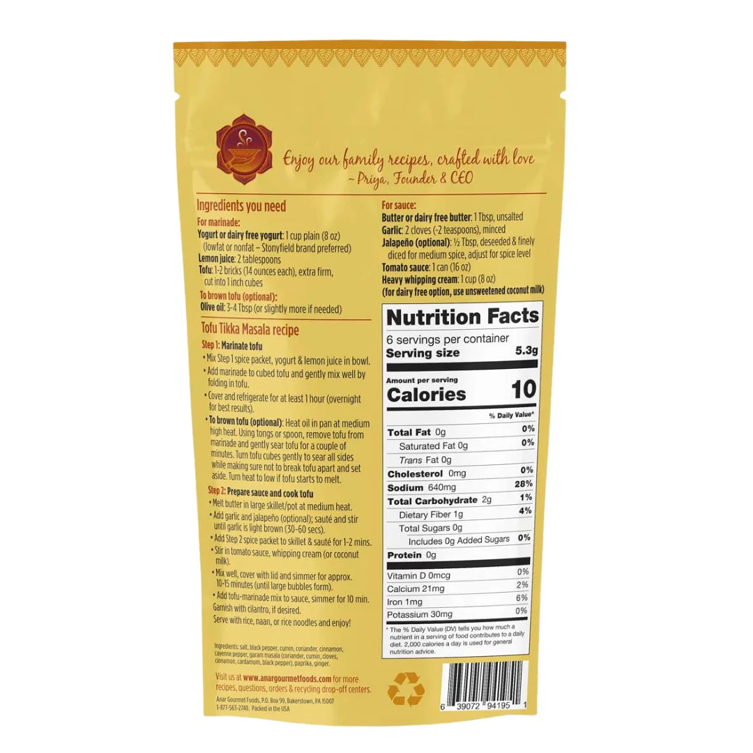 Tofu Tikka Masala Gourmet Seasoning Kit | Family Size - Image 7