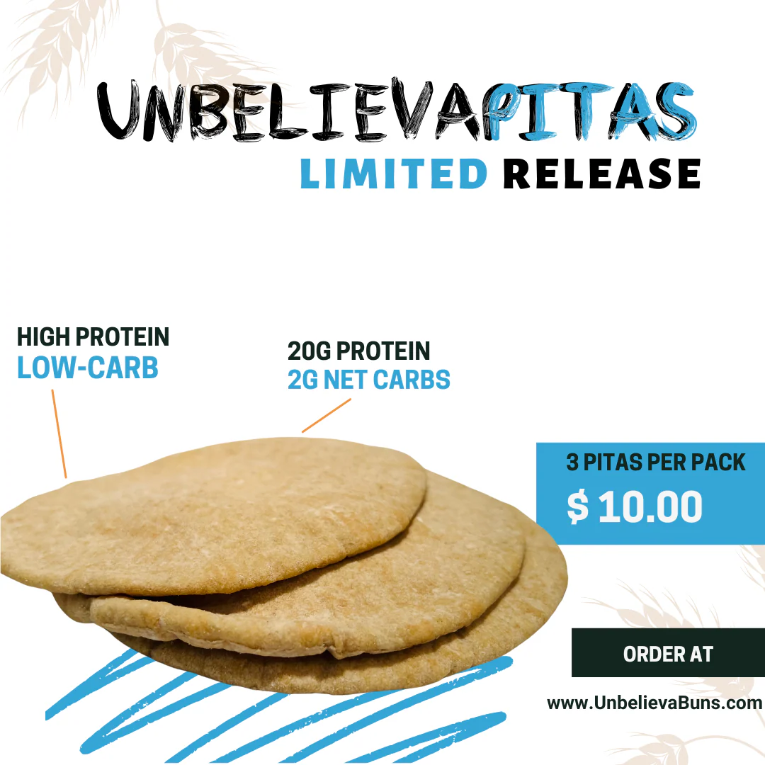 2 Bags of UnbelievaPitas - High Protein, Low-Carb Pitas (6 Breads) - Image 2